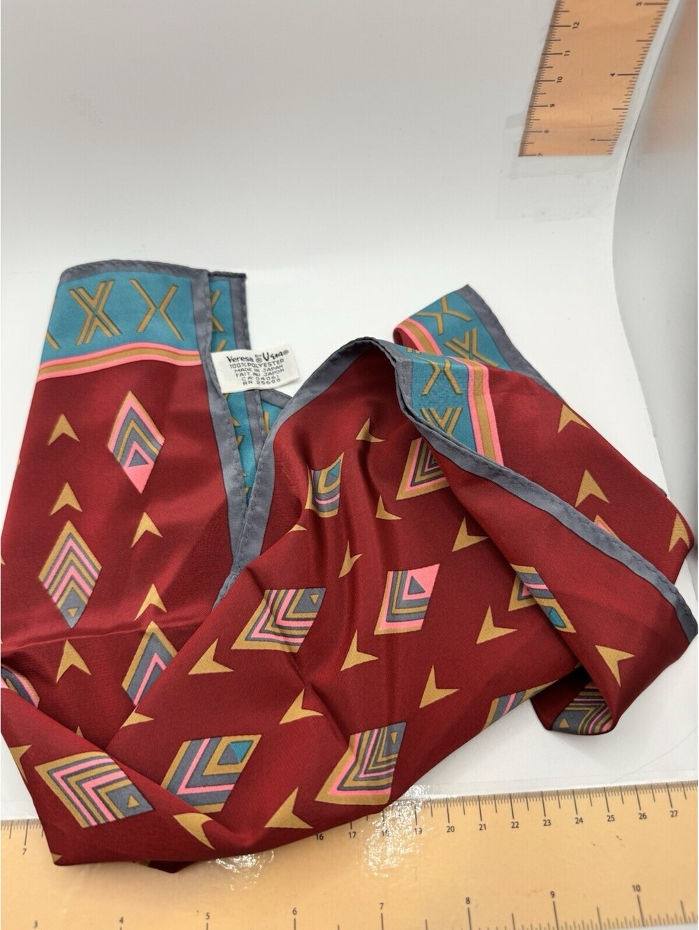 Vintage Veresa By Vera Boho Geometric Scarf 46"x10" Made In Japan